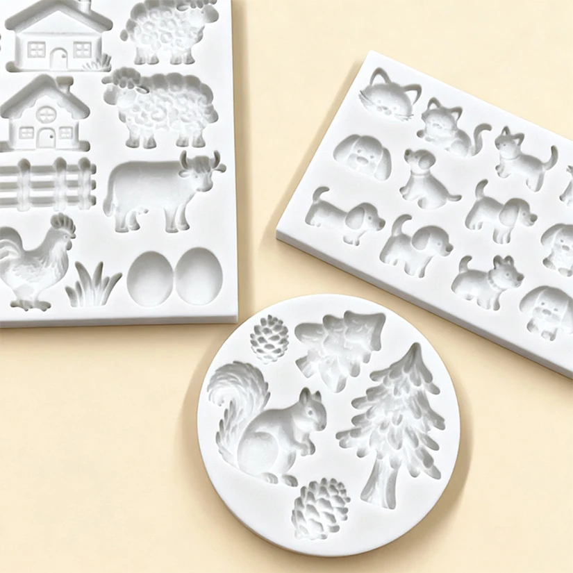 Squirrel Rooster Sheep Dog Animals Silicone Sugarcraft Mold Chocolate Cupcake Baking Fondant Cake Decorating Tools
