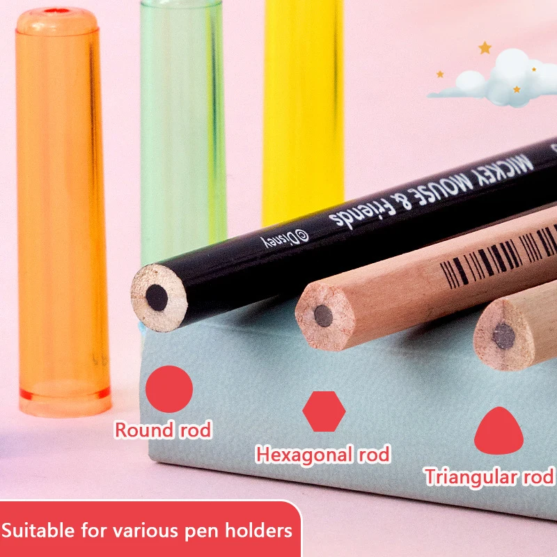 6PCS Transparent Candy Color Plastic Pencil Extender Pen Protector Cap Pencil Cap Pencil Cover For Student Children Stationery