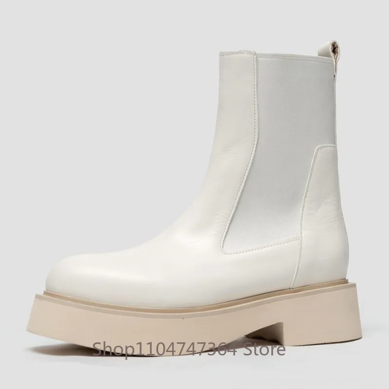 Genuine Leather White Chelsea Boots Men's Autumn Winter Shoes Thick Sole Platform Fashion Ankle Boots Male Work Outdoor Casual