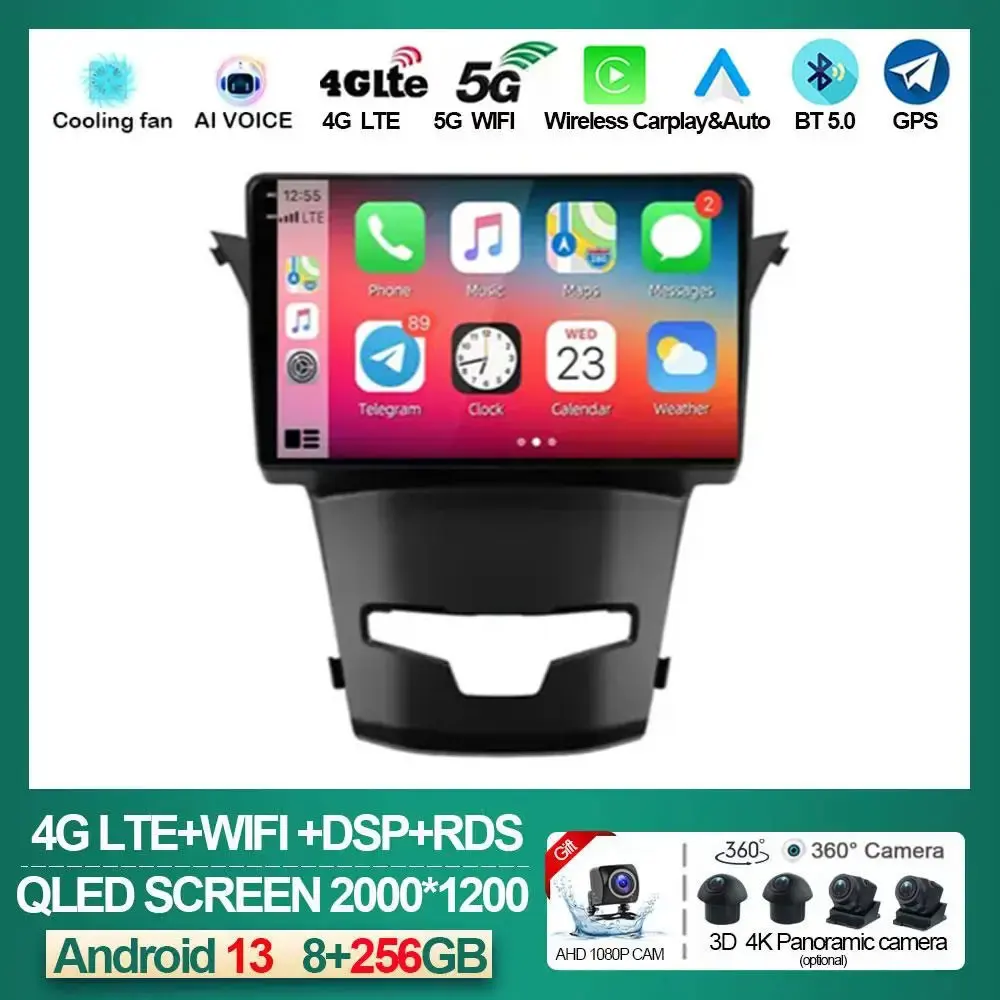 Android 13 Car Radio for SsangYong Korando 3 Actyon 2 2013 2014 2015 2016 2017 Multimedia Player 2 Din Carplay Stereo NO DVD