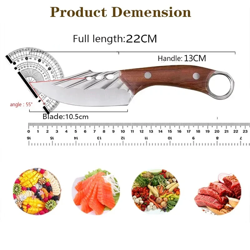 Handmade forged knife with sheath, high carbon stainless steel kitchen chef knife, suitable for multifunctional gifts such as