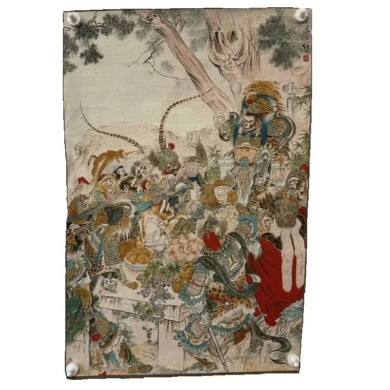 

Sun WuKong Thangka Style Wall Hanging Painting - Traditional Art Decorative Silk Tapestry for Home Decor