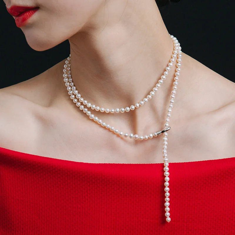 

Long Natural Freshwater Pearl Neckalce For Women,Fashion Real Small White Pearl Necklace 85cm Nice Gift Fine Jewelry