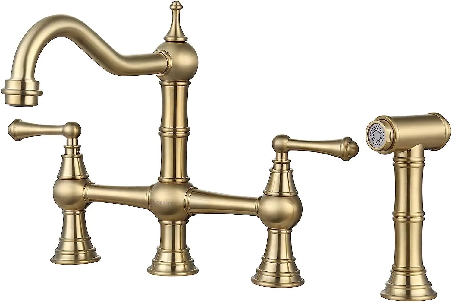 Brass kitchen faucet bridge with side spray brushed gold kitchen sink faucet  Cold and hot