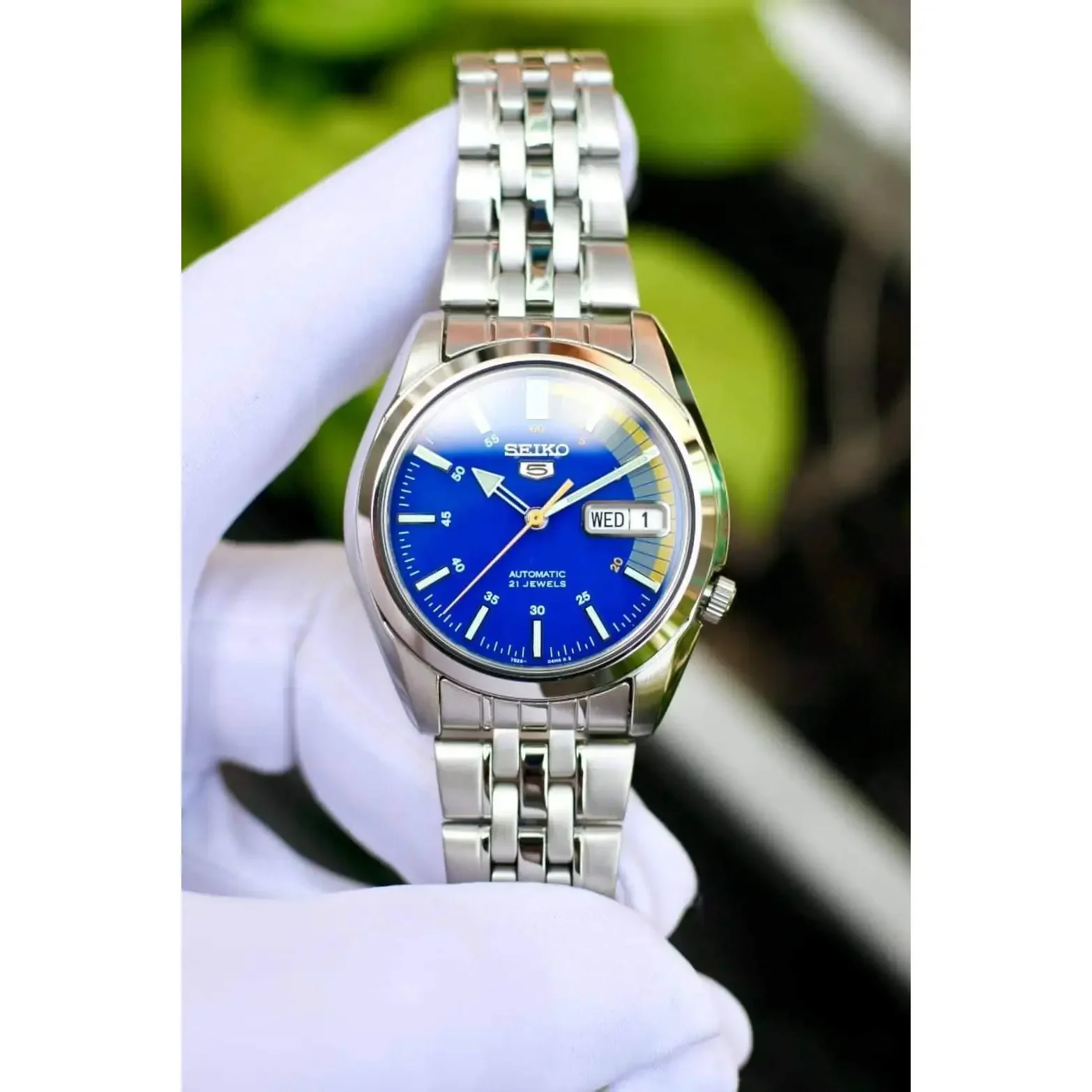 SEIKO 5 Sports SNK371K1 Men's Automatic 37mm Blue Dial Steel Bracelet Hardlex Crystal 30M WR Luminous Day-Date 7S26