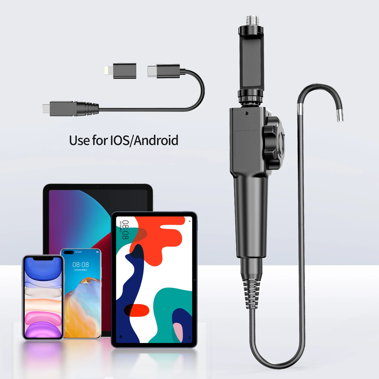 8.5mm TWO- Way Rotary Articulating Industrial Endoscope Camera Car Repair Inspection Borescope with 8 LED For IOS Android