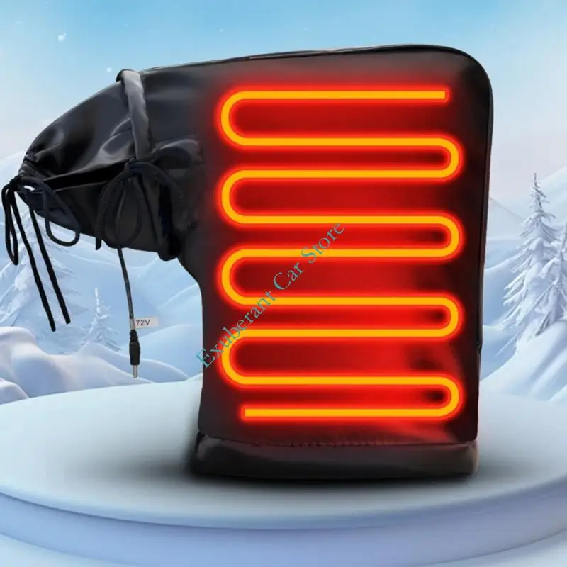 Motorcycle Heated Grip Covers Leather Handlebar Muffs, 3 Gear Heat Levels and Cable-Mounted Control for Cold Weather