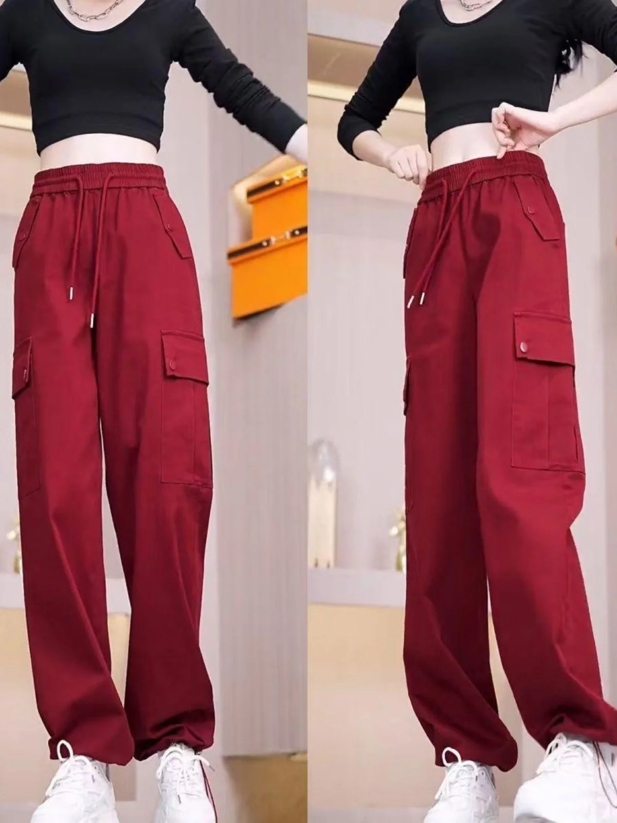 Calças de Trabalho Thiened Fce para Mulheres, Calças Casuais Esportivas, Novidade de Primavera e Outono, Grande Tamanho, Com Punhos, Versáteis