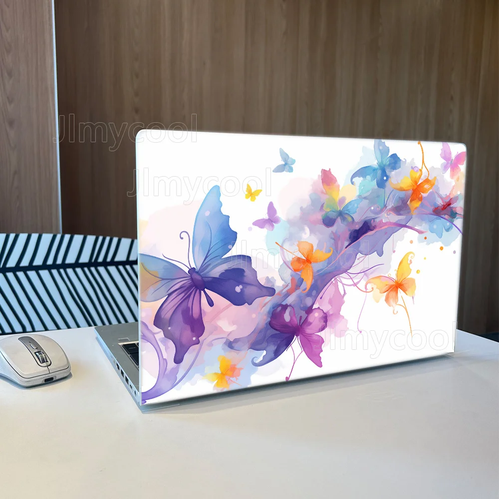 

Cuttable Removable Vinyl Laptop Skin Sticker Watercolor Style Colorful Butterflies Art Decal for 13/14/15/15.6 inch Laptops