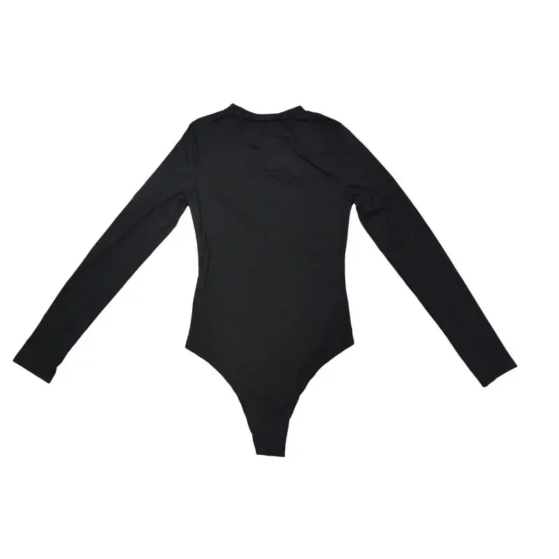 Damen Langarm-Bodysuit mit Verdecktem Reißverschluss Vorne, Einfarbig, Eng Anliegend, Dehnbar, Basic Body Top für Damen, Alltagskleidung, Streetwear-Jumpsuit – Detail 7