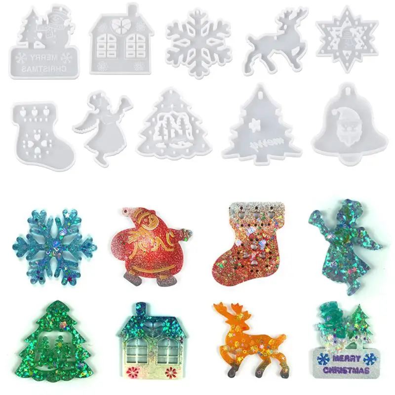 Christmas Silicone Mold DIY Pendant Elk Bell Christmas Tree DIY Epoxy Resin Mold Keychain Jewelry Making Home Party Decoration