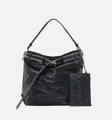 GRTT Joy Series Stray Mother & Child Bag Black Stone Hobo Tote Vegetable-Tanned Woven Leather Single Shoulder Crossbody Bag