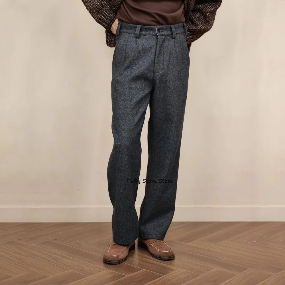 Freizeithose für Herren, Arbeitshose, gerades Bein, Retro-Stoff mit Fischgrätenmuster, Herren-Schneiderhose, klassische Kleidung