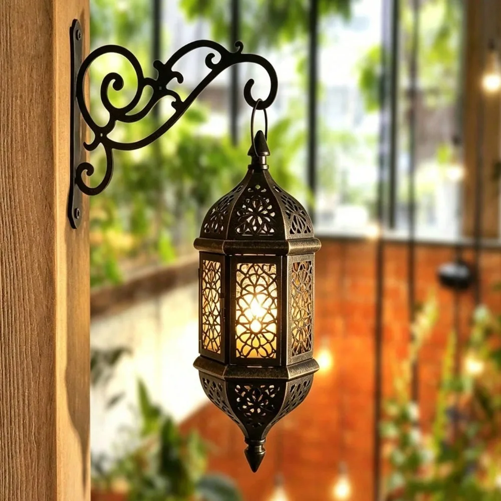 Black Cast Iron Decorative Wall Hook Vintage Scroll Design Ornate Metal Wall Bracket for Hanging Lanterns Planters Wind Chimes