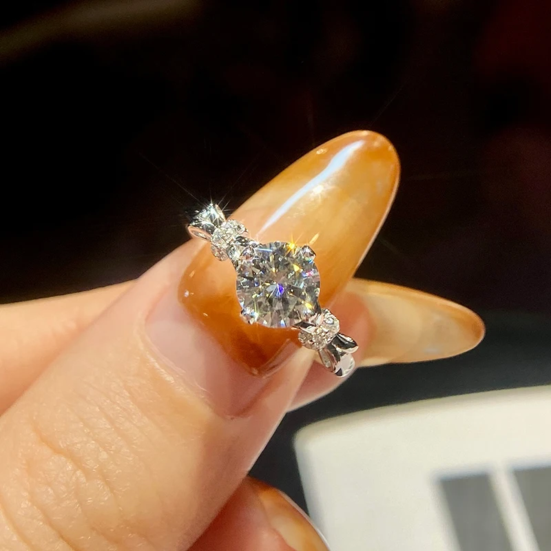 

GRA 1CT Real Moissanite Diamond Bowknot Rings for Woman Gift 925 Sterling Silver Wedding Engagement High Quality Fine Jewelry