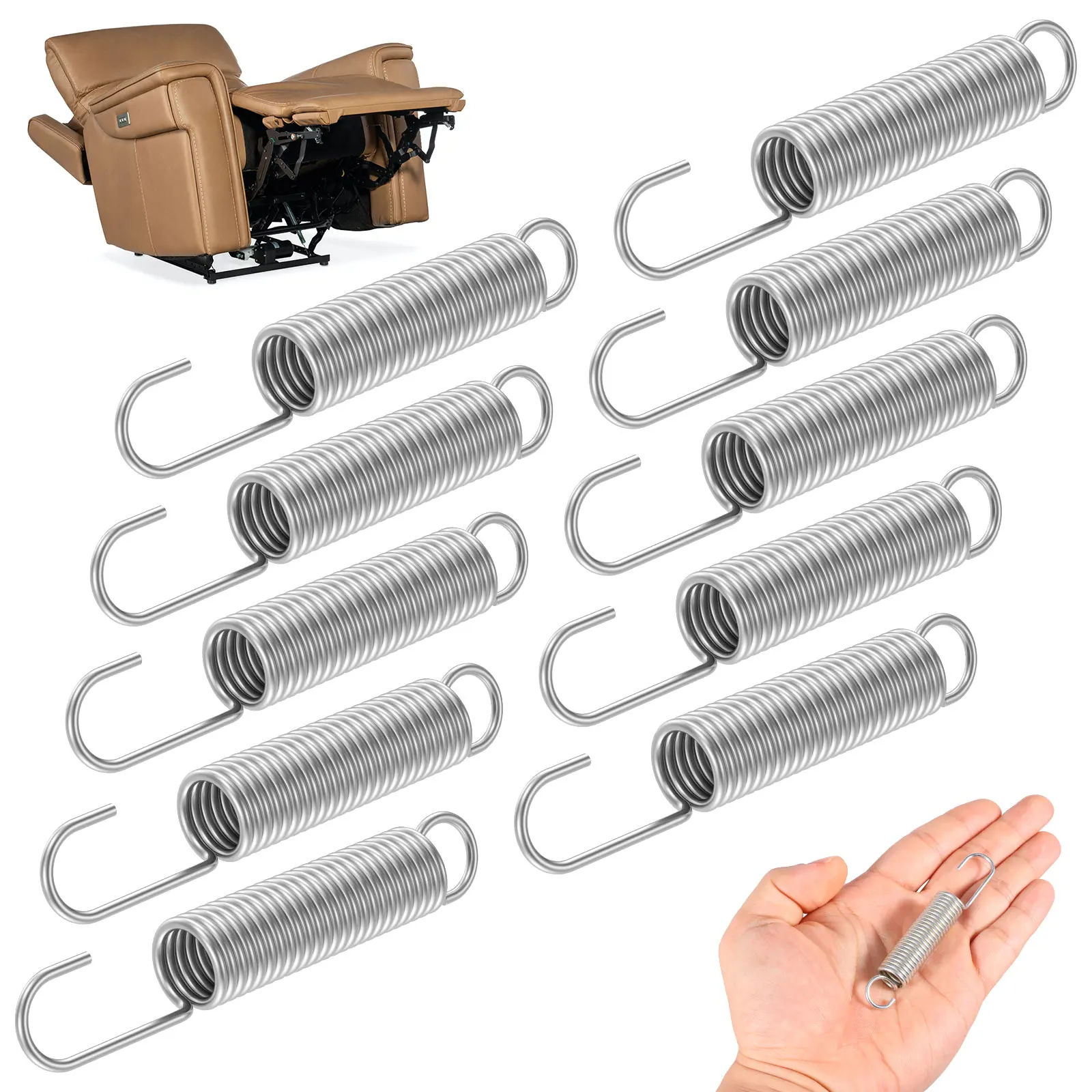 Recliner Springs Replacement 3.54 Inch 10Pcs 9cm Manganese Steel Tension Spring for Sofa Couch Chair Furniture Repair Hardware