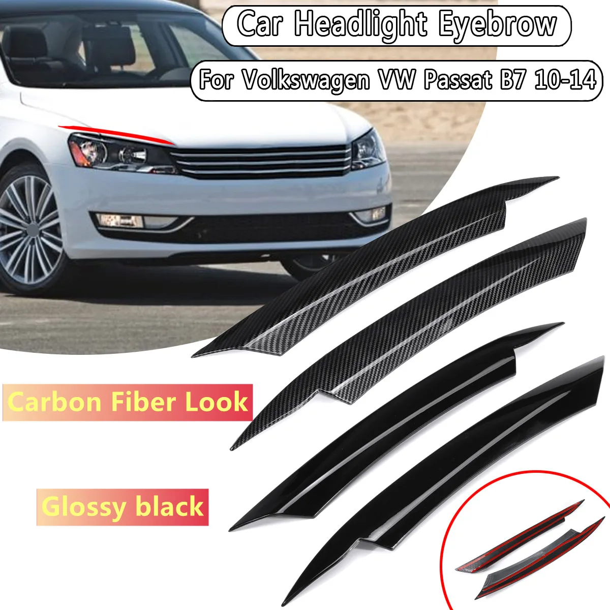 Par de Cubiertas Decorativas para Faros Delanteros, Adhesivos para Cejas de Faros para Volkswagen Passat B7 2010 2011 2012 2013 2014