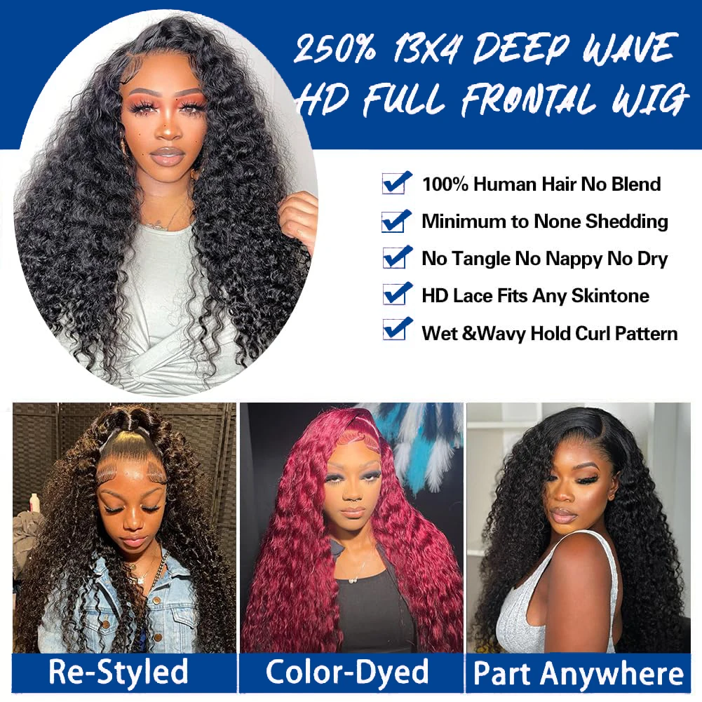 32 Inch Deep Wave Lace Frontal Wigs Preplucked Transparent 13x4 HD Lace Front Human Hair Wig Afro Kinky Curly Wigs Human Hair