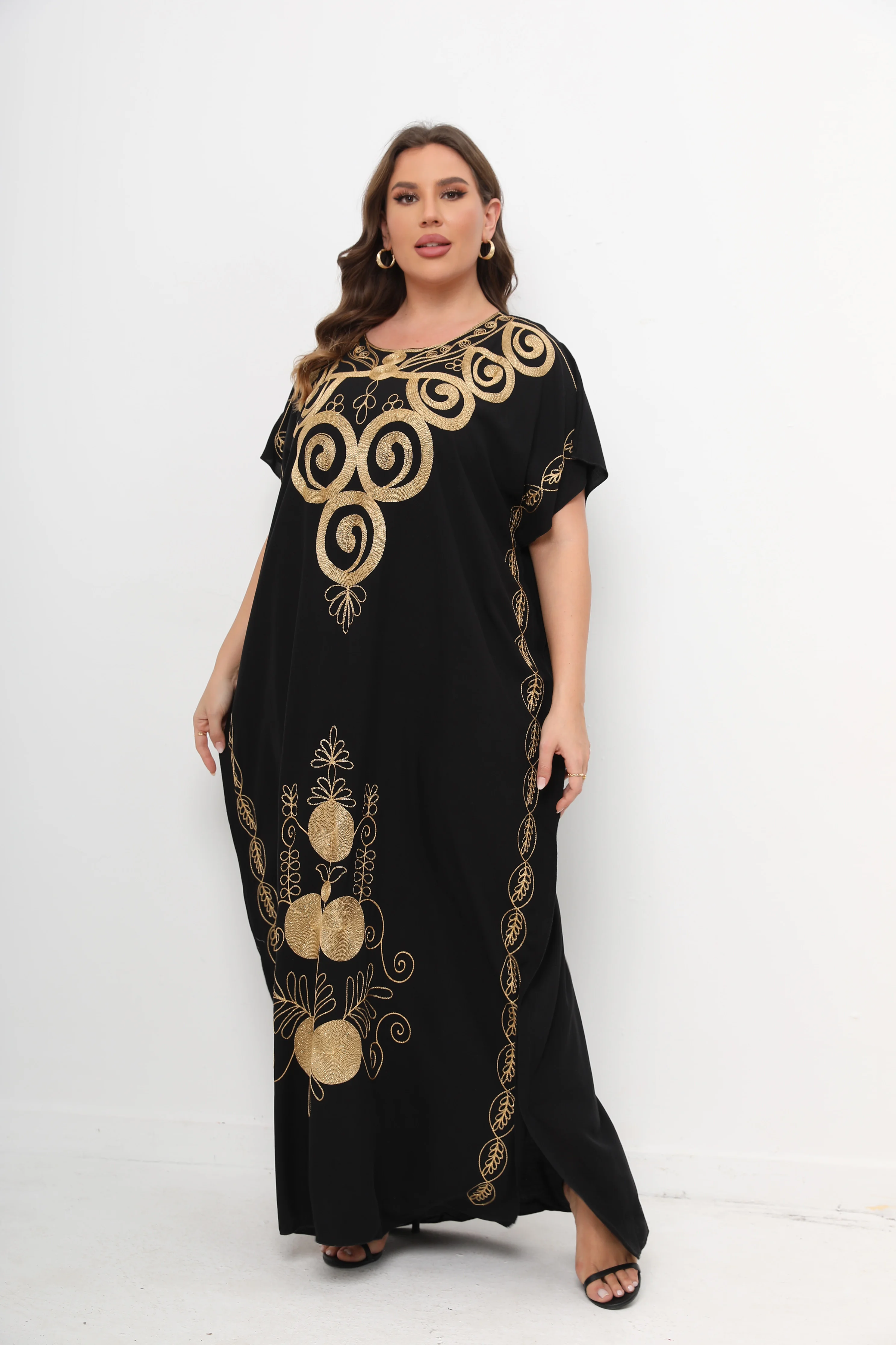 PlusSize African Dashiki Dress Kaftan Abaya 100% Cotton Plus Size Short Sleeve Loose Women Casual Dress african boubou Moroccan