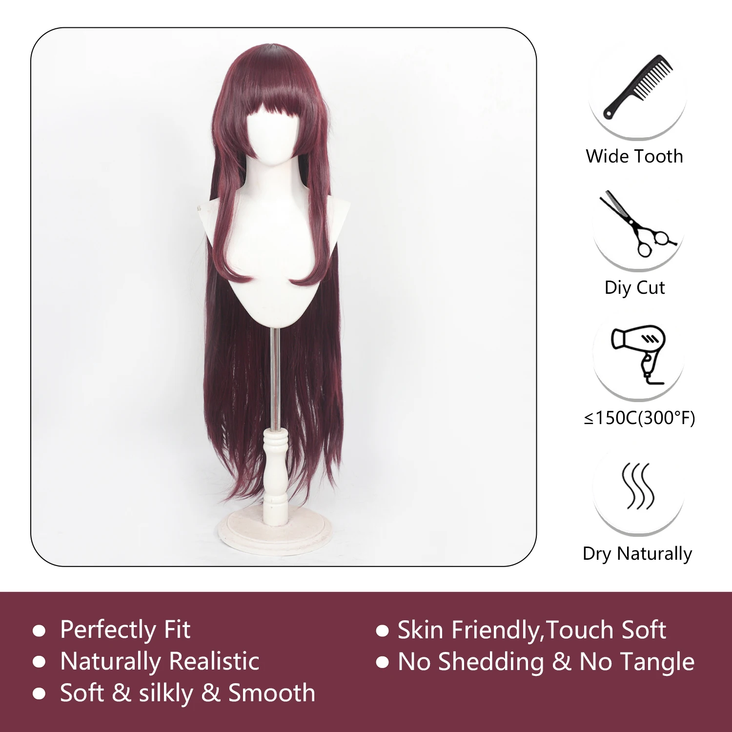 Eta The Eminence in Shadow Cosplay Wig Wine Red Long Wavy Synthetic Wig With Scalp Top Anime Cosplay Accessory - view 6