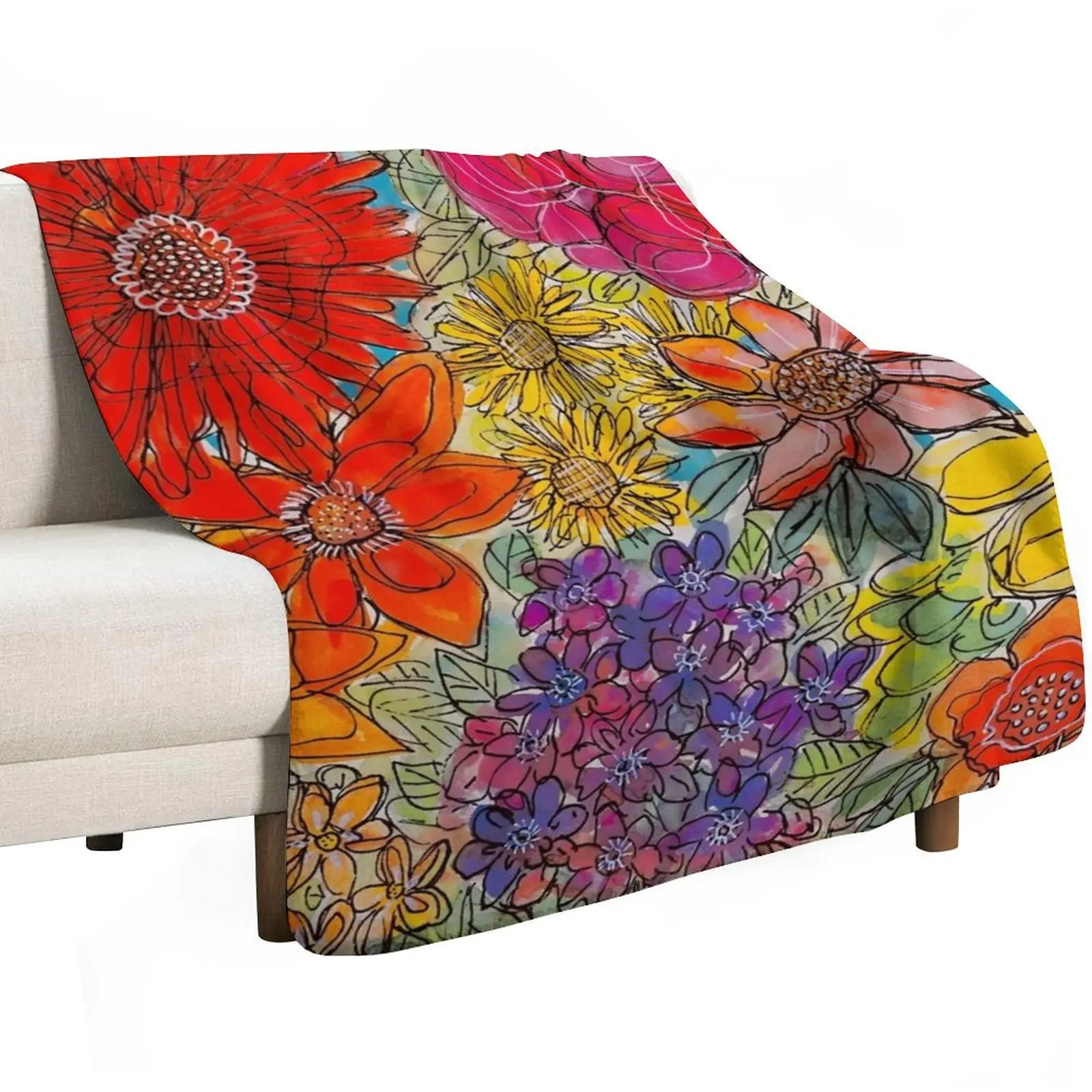 Digital doppleganger watercolour vibrant bouquet Throw Blanket Blankets For Bed halloween decorative Designers Thin Blankets