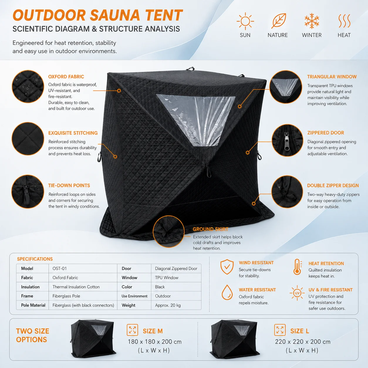 3-Layer Insulated Oxford Fabric Square Outdoor Sauna Tent For 4-6 Persons Portable Camping Shelter Beach Events Use