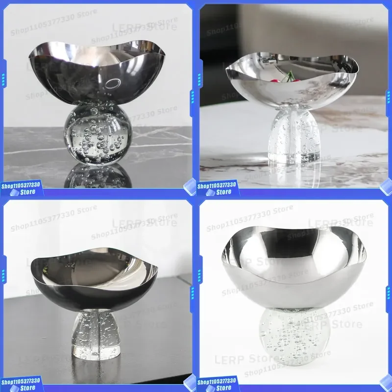 Luxury Stainless Steel Fruit Plate High Footed Tray For Coffee Table Restaurant Hotel Home Decor Dim Sum Bowl Ornament Model