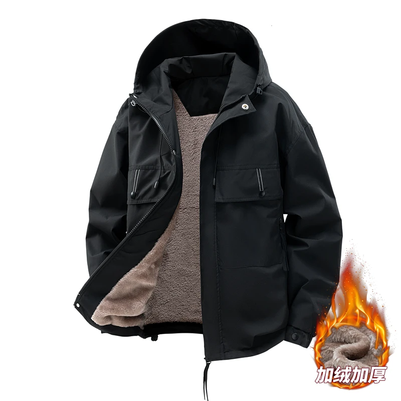 Chaqueta de lana para senderismo de invierno para hombre, cortavientos impermeable a prueba de viento para acampar, abrigos de lana gruesos y cálidos para exteriores, abrigo de invierno para hombre