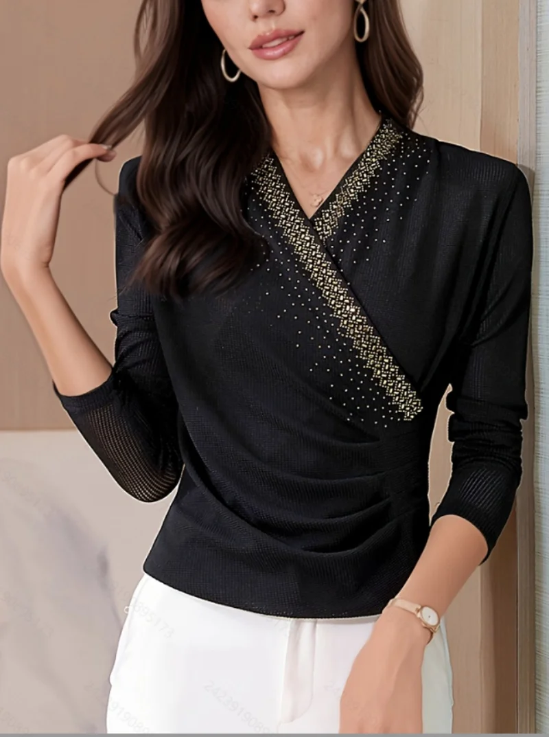 

Сексуальный модный женский топ с перекрестным принтом; молодая модная осенняя одежда; новая стильная высококачественная эластичная базовая футболка для женщин