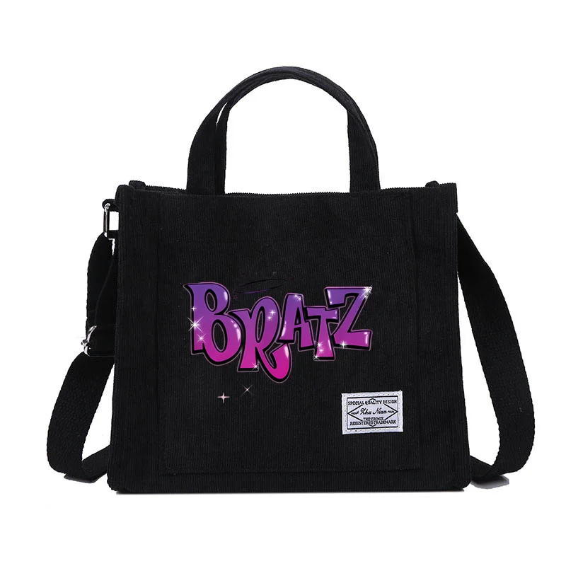 Bratzs Cartoon Girls Handbag Shoulder Bag Women Corduroy Tote Bags Female Anime Crossbody Cotton Women\'s Student School Tote Bag