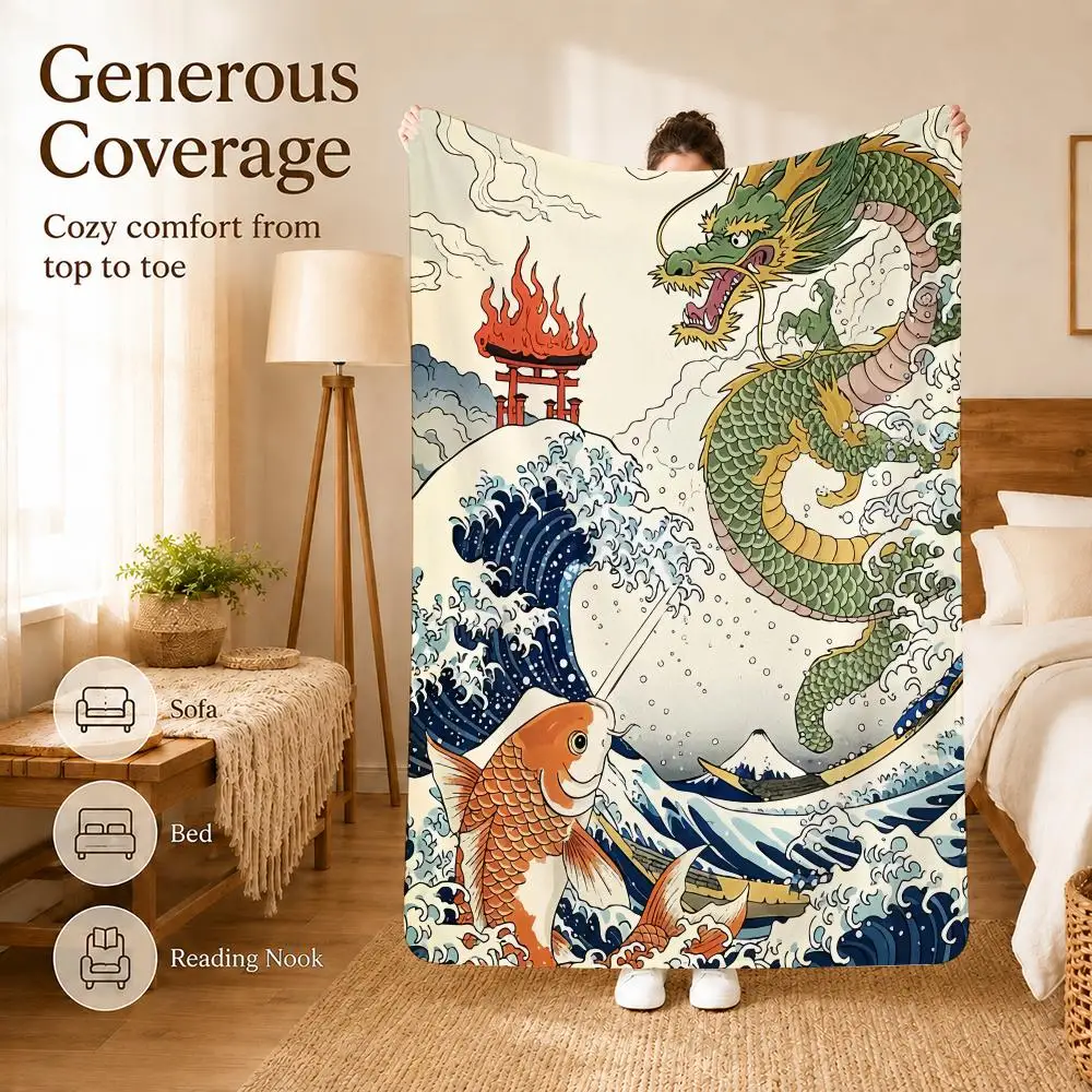 Koi Fish Japan Tranquil Throw Ultra Soft Summer Flannel Throw Blanket for Couch, Bed, Office & Travel