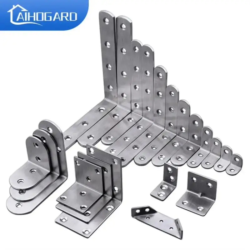 Stainless Steel Corner Code 90 Degree Right Angle Fixator Angle Iron L-shaped Triangular Bracket Layer Plate Furniture Tool