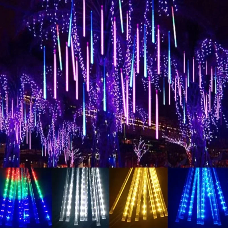 2/3/4 Set 2025 Christmas LED Meteor Shower String Lights Outdoor Rain Drop Fairy Waterproof for Party Garden Holiday Decorations