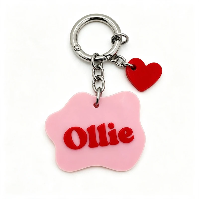 Pendentif personnalisé mignon, étiquette de nom pour animal de compagnie, texte personnalisé, porte-clés en acrylique pour chien ou chat, breloque pour collier, accessoire de porte-clés.