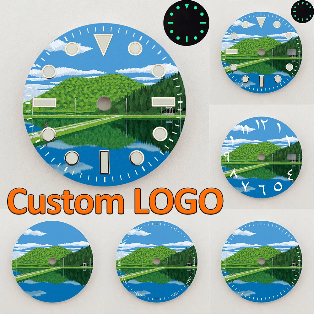 28.5mm NH35 Dial Lake Mountain Reflection Scenery Dial Luminous NH36 Dial Watch Accessories Fits NH35/NH36 Movements Custom LOGO