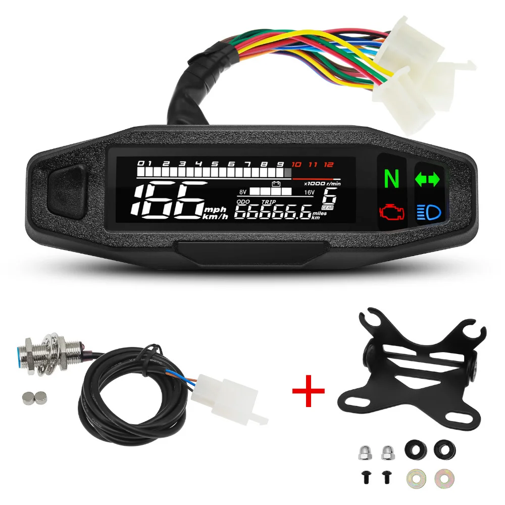 Universeller 12V Motorrad Digitaler Tachometer Digitaler Armaturenbrett-Meter LCD Drehzahlmesser Ölstand Spannungsanzeige Motorrad-Zubehör
