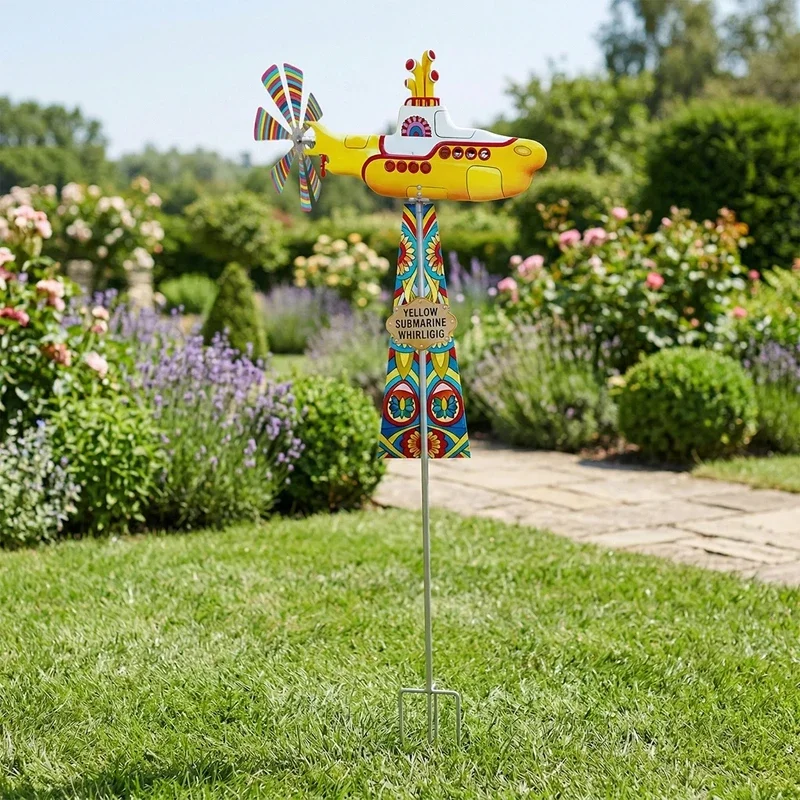 85cm Yellow Submarine Whirligig Wind Spinner Outdoor Garden Yard Decoration Inspired Windmill For Patio Lawn Flower
