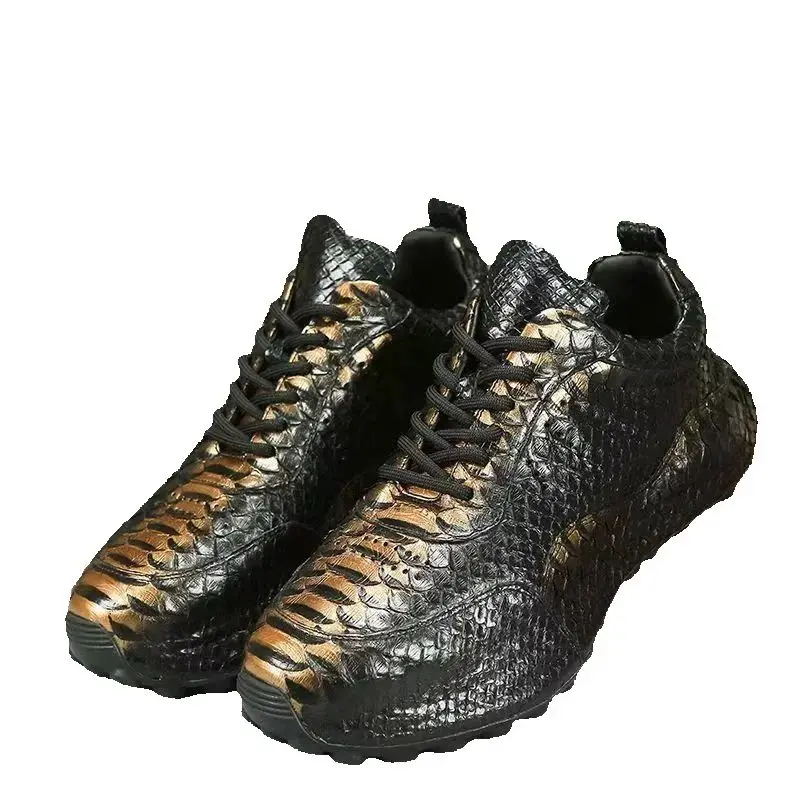 

2025 new arrival Fashion Snake skin causal shoes men,male Genuine leather sneakers pdd565