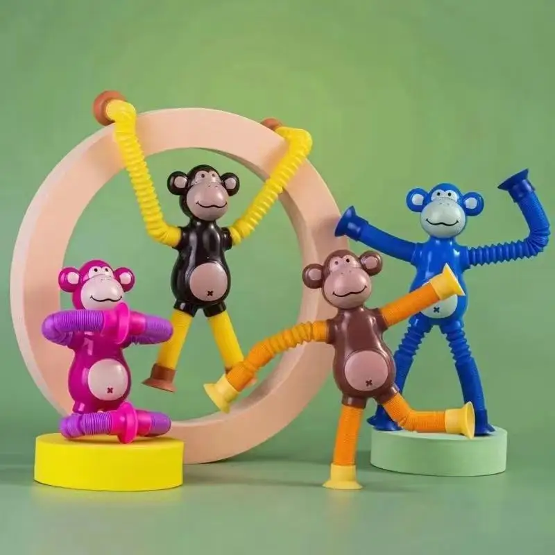 Juguetes de ventosa Montessori para niños, 4 piezas, tubos Pop, alivio del estrés, Robot telescópico de araña, juguetes sensoriales de fuelle, juguete para apretar