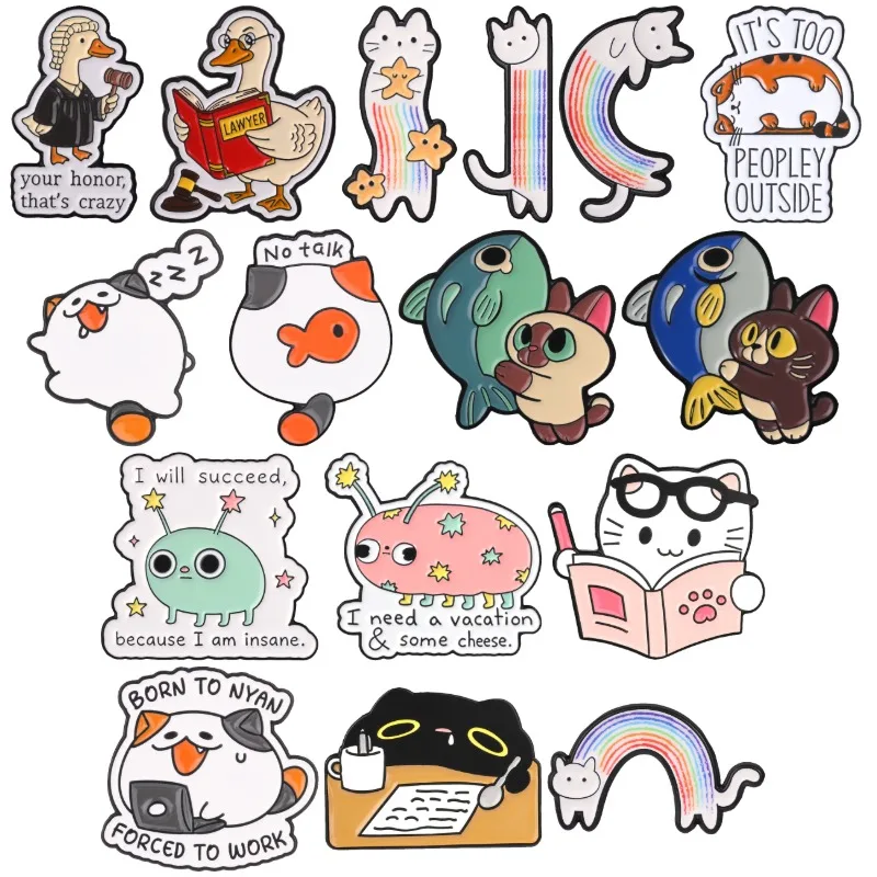 16styles Funny Cats Enamel Pin Judge Lawyer Duck Brooch Music Introvert Badge Cartoon Kitten Jewelry Gift for Friends
