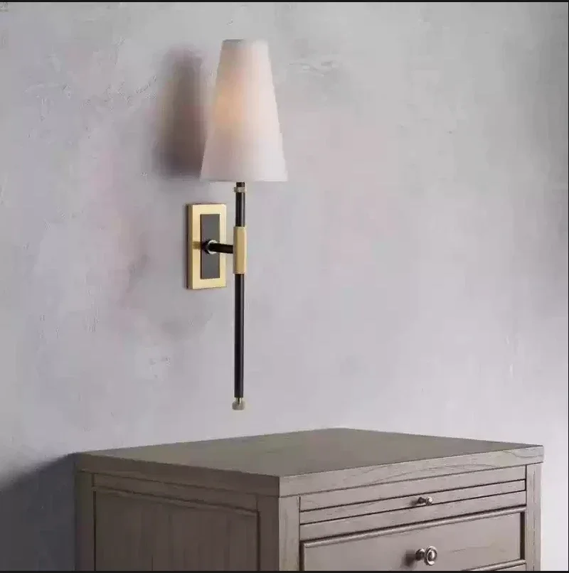 

New Retro Copper Cloth Wall Lamp LED Wall Light Simple Reading Light Villa Bedroom Bed Corridor Living Room Decorative Light