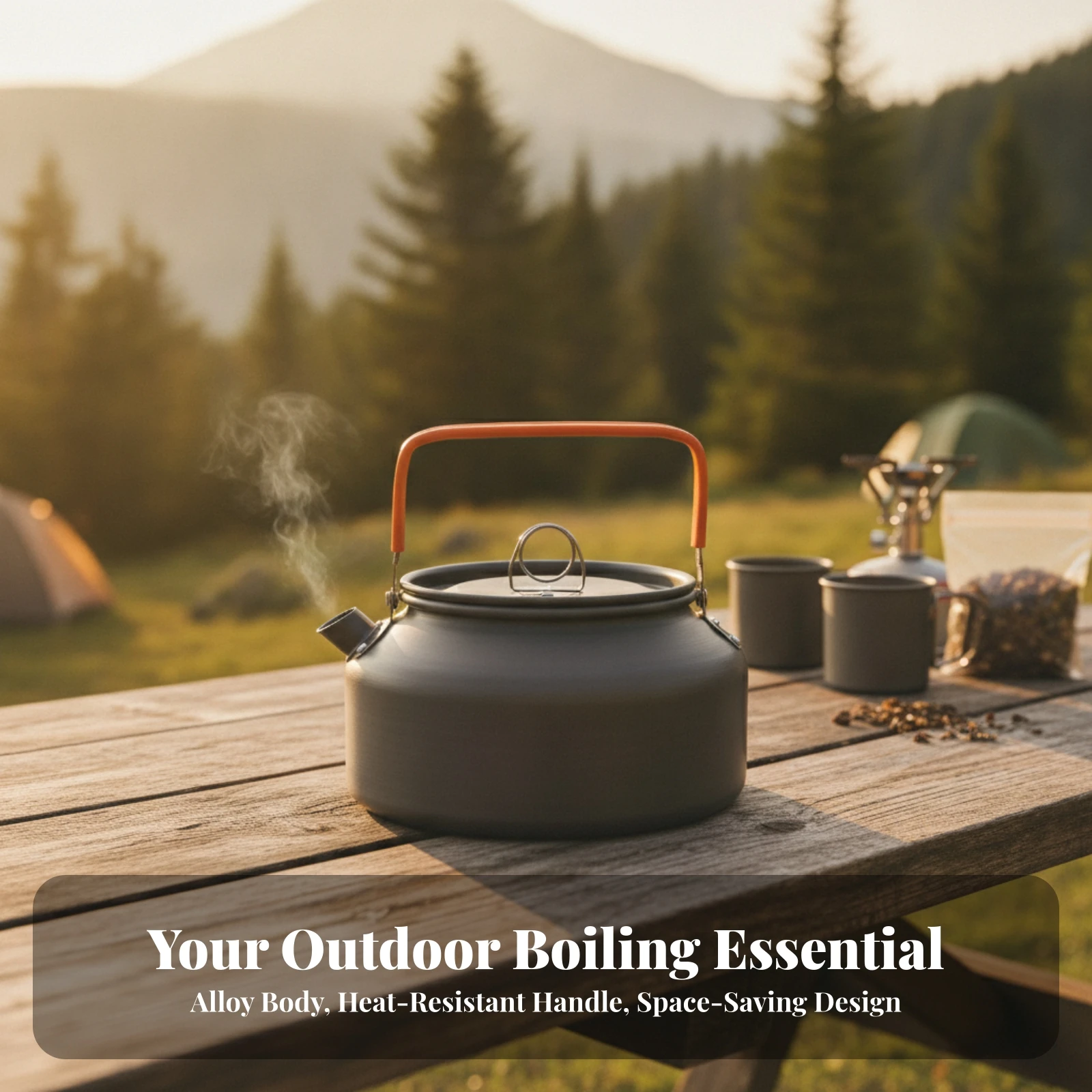 Hard-Anodized Aluminum Camping Kettle Lightweight Outdoor Tea Kettle Camp Coffee Pot Compact Cookware Scratch-Resistant