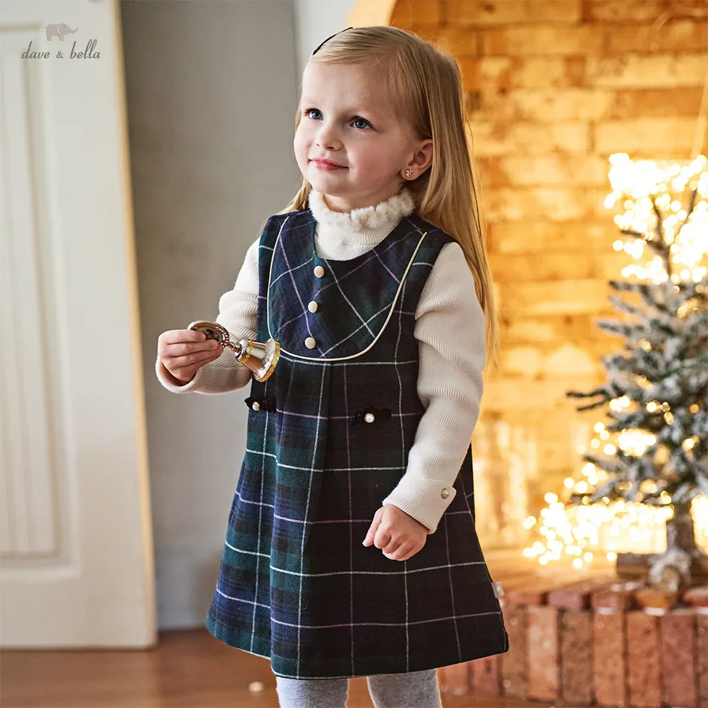 

Dave Bella Autumn Winter Girls Baby Princess Dress Children Green Plaid Dress Party Gentle Cute College Style Outdoor DB4254449