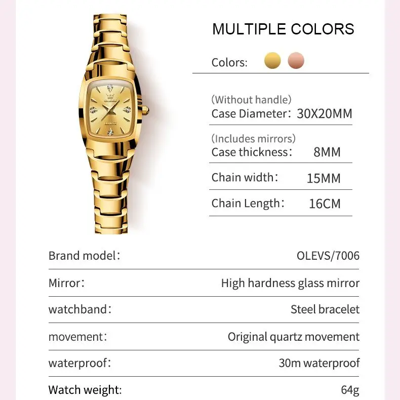 OLEVS 7006 Original Women\'s Watches Tungsten Steel Strap Elegant Luxury Gold Wristwatch Quartz Watch for Women Watch for Girl