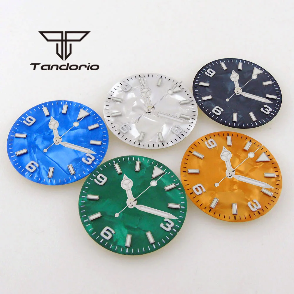 

29mm Blue/Orange/Green/Black/White Watch Dial Hands Green Lume Fit NH35A NH36A MIYOTA 82 DG MINGZHU 2813 ETA 2824 2836 Movement