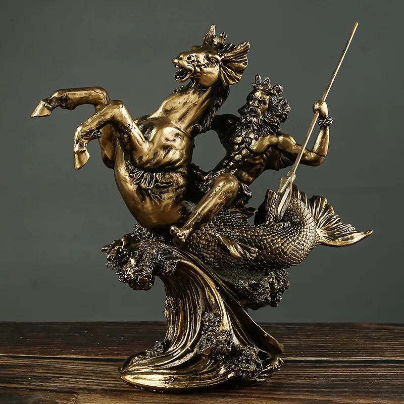 

ERMAKOVA Европейская античная бронзовая статуя греческого Посейдона, скульптура из смолы, украшения для рабочего стола, украшение для дома, мифологическая фигура