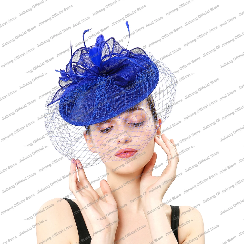 

Sinamay Kentucky Derby Hat with Veil Feather Flower Fascinator Headband Tea Party Photograhpy Headpiece for Women Ladie