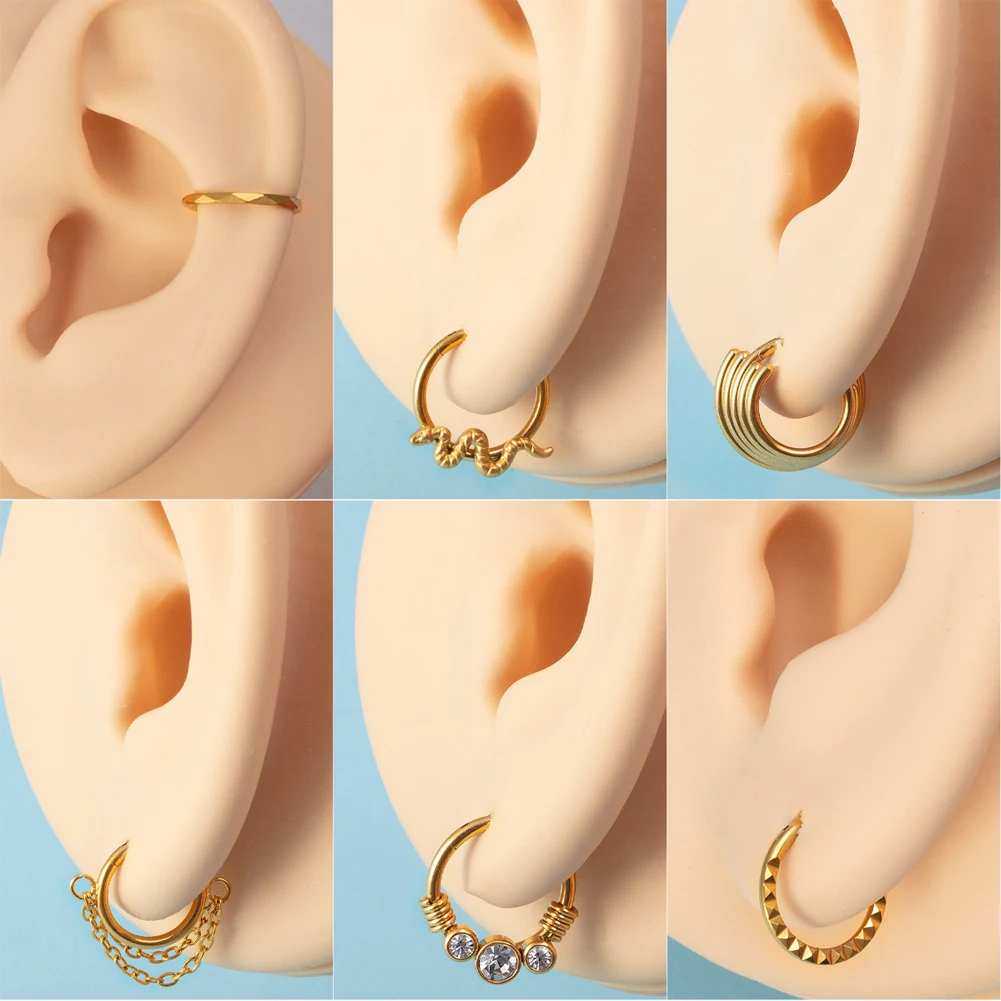 1pc Chain Geometric Snake Hinged Septum Nose Lip Ring Hoop 16G Stainless Steel Clicker Segment Cartilage Tragus Sleeper Earrings