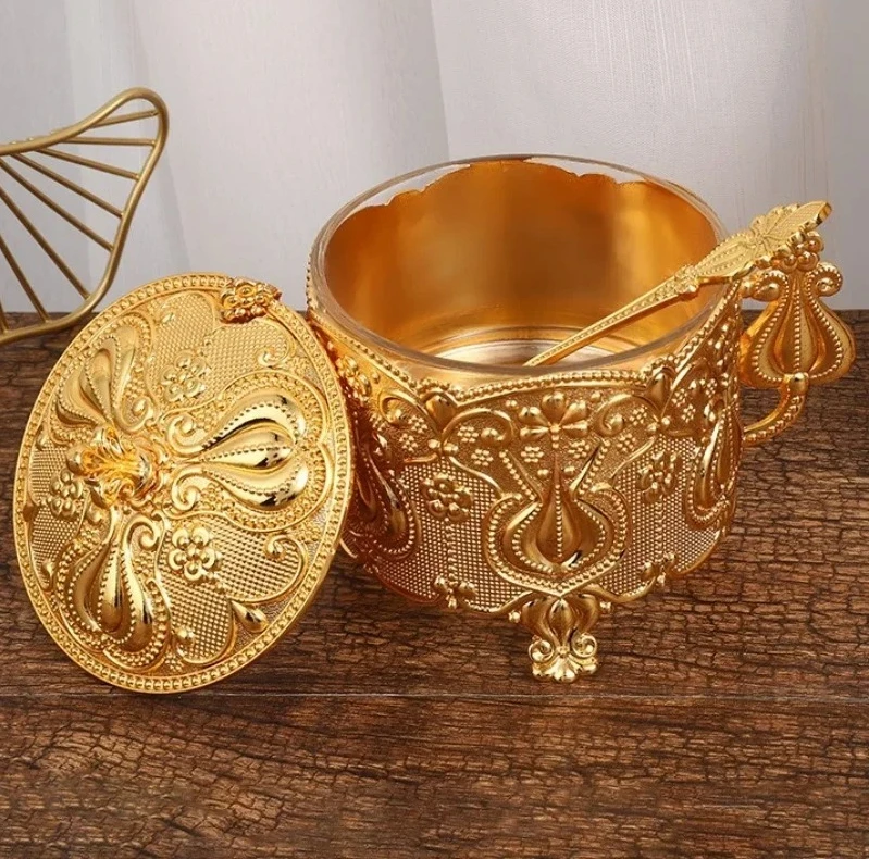 European Style Seasoning Jar,Golden Alloy With lid Spice Container Salt Butter Organizer,Coffee Beans Storage Jar,Kitchen Tools