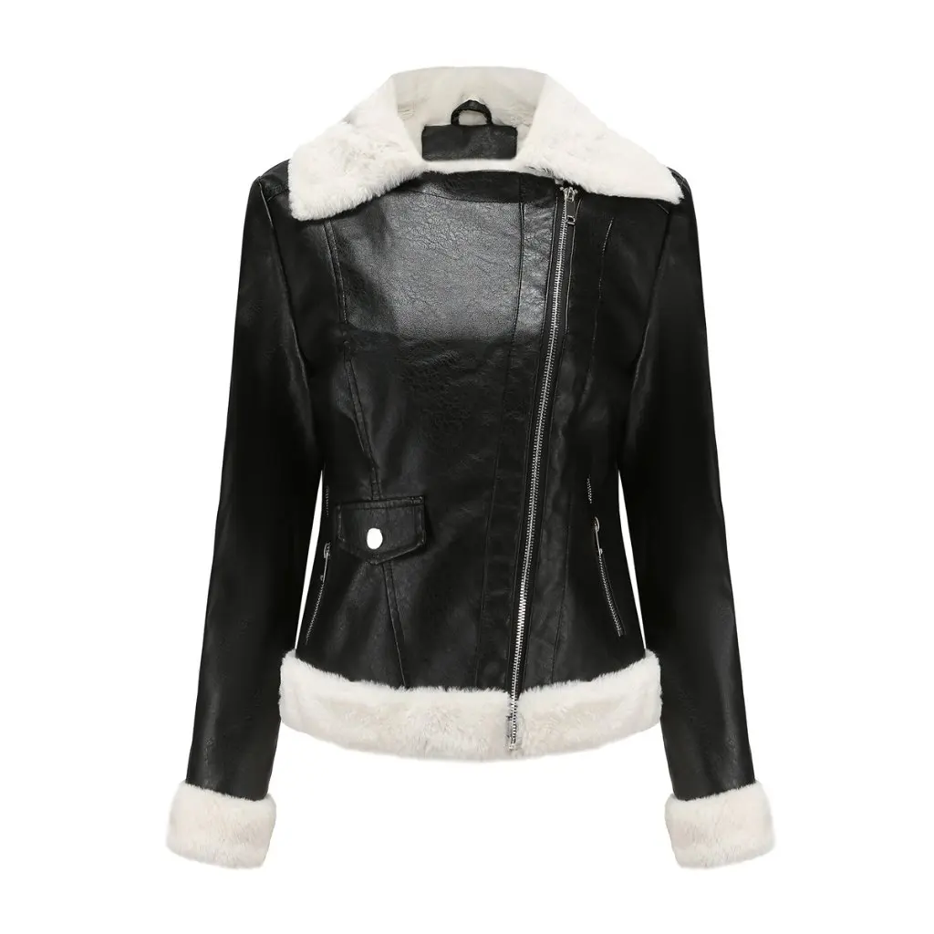 Chaqueta de cuero de terciopelo para mujer, solapa de manga larga, cálida, Otoño Invierno, talla europea, estilo informal para ir al trabajo